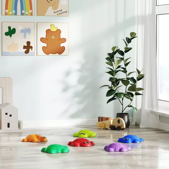 AIYAPLAY 6-Piece Balance Stepping Stones with Non-Slip Edge, Indoor Outdoor Obstacle Courses for Ages 3-8 Years, Multicoloured - 9