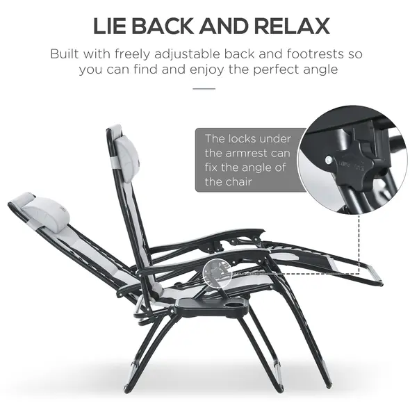 Outsunny Zero Gravity Lounger Chair, Folding Reclining Patio Chair with Padded Seat, Cup Holder, Soft Cushion and Headrest for Poolside, Camping, Light Grey - 4