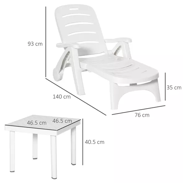 Outsunny 2pcs Garden Furniture Set Outdoor Furniture Set Dining Table, 1 Lounge Chair and 1 Garden Side Table White - 3