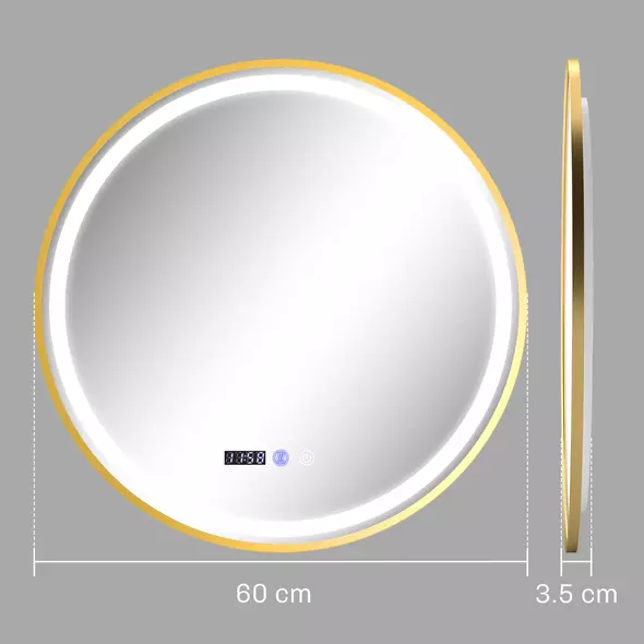 HOMCOM 60cm Anti-Fog LED Bathroom Mirror - Gold Tone - 3