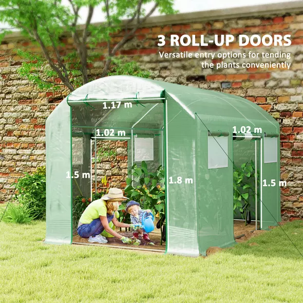 Outsunny 9.8 x 6.6ft Walk-In Polytunnel Greenhouse - Green - 4