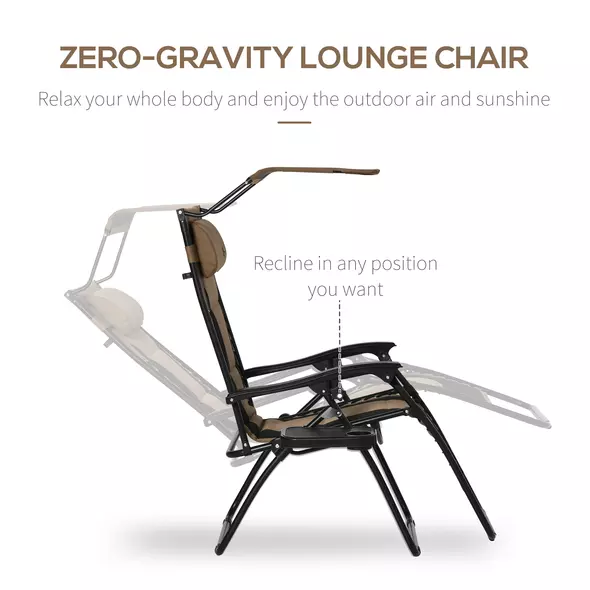 Outsunny Zero Gravity Lounger Chair, Folding Reclining Patio Chair with Shade Cover, Padded Seat, Cup Holder, Soft Cushion and Headrest for Poolside, Camping, Coffee - 4