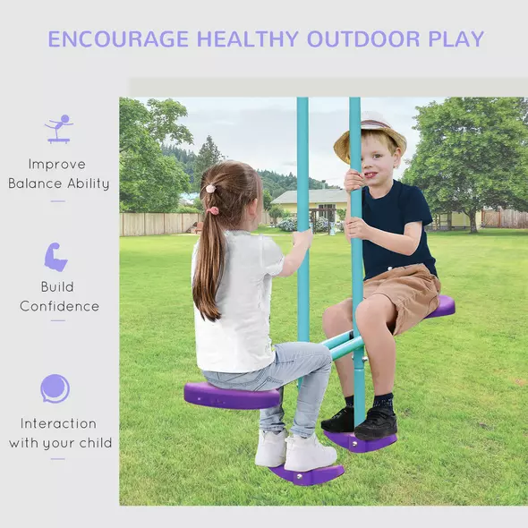 Outsunny Metal Swing Set, with Seesaw, Adjustable Height, for Ages 3+ Years, Purple - 6