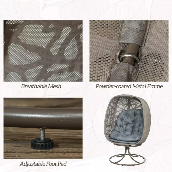 Outsunny Swivel Egg Chair with Cushions, Foldable Basket Seat and Metal Frame, Indoor Outdoor Lounge Chair for Balcony, Patio and Living Room, Grey - 7