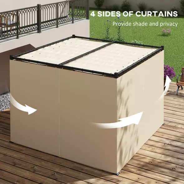 Outsunny 3 x 3(m) Retractable Pergola, Garden Gazebo Shelter with Curtains, for Grill, Patio, Deck, Beige - 5