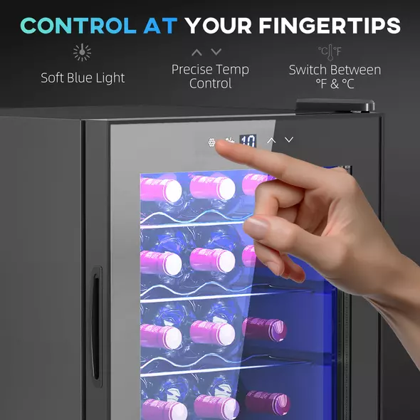 HOMCOM 20 Bottle 5-18℃ Countertop Wine Fridge - Black - 7