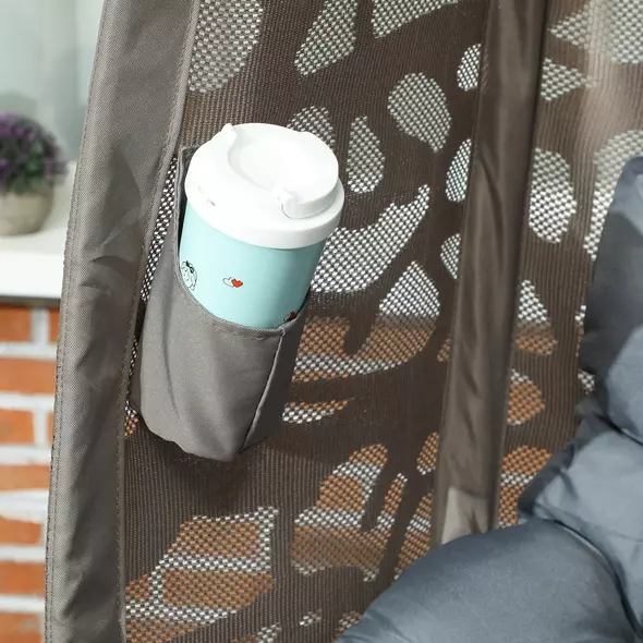 Outsunny Swivel Egg Chair with Cushions, Foldable Basket Seat and Metal Frame, Indoor Outdoor Lounge Chair for Balcony, Patio and Living Room, Grey - 8