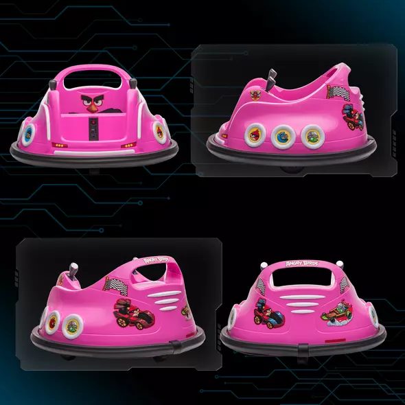 AIYAPLAY Angry Bird Licensed Waltzer Car, 12V Kids Bumper Car w/ Joysticks, Remote, Music LED Lights, Pink - 9