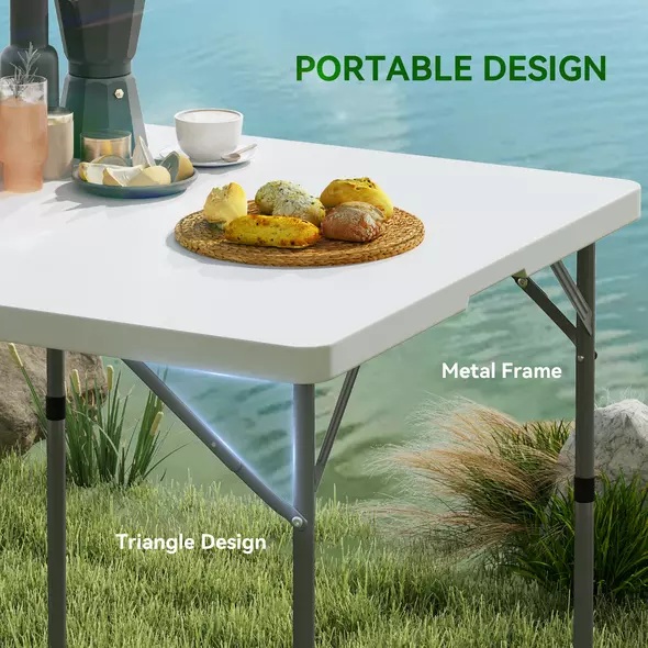 Outsunny 34/74cm Folding Camping Table, with Handle - White - 5