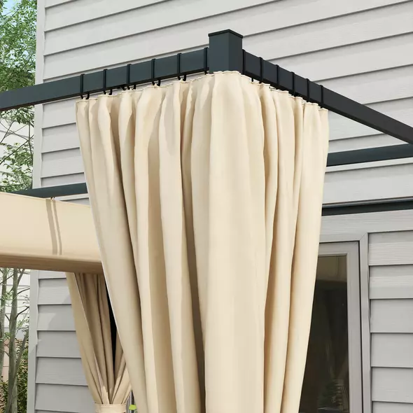 Outsunny 3 x 3(m) Retractable Pergola, Garden Gazebo Shelter with Curtains, for Grill, Patio, Deck, Beige - 8