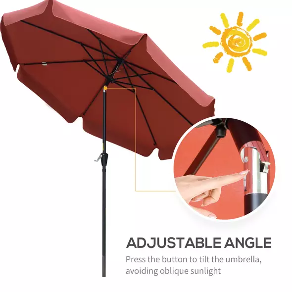 Outsunny 2.7m Patio Parasol Garden Umbrellas Outdoor Sun Shade Table Umbrella with Tilt, Crank, 8 Ribs, Ruffles, Wine Red - 4
