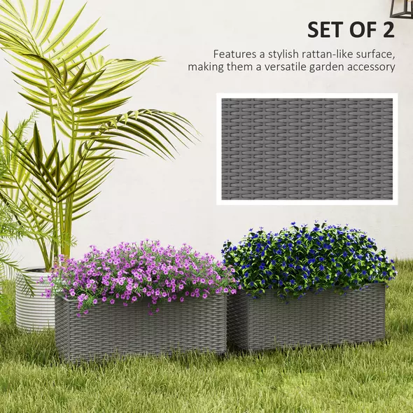 Outsunny Set of Two Rattan-Effect Planters - Grey - 4