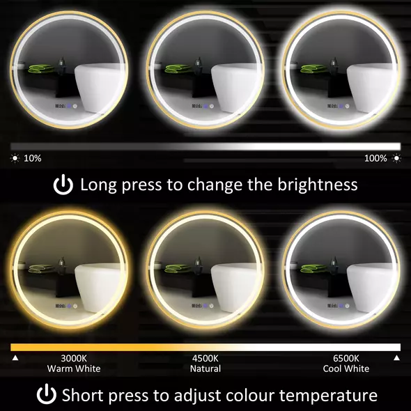 HOMCOM 60cm Anti-Fog LED Bathroom Mirror - Gold Tone - 4