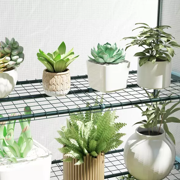 Outsunny Four-Tier Mini Greenhouse - Green/White - 8