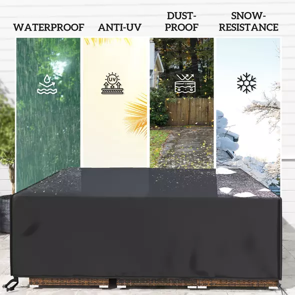 Outsunny Large Patio Garden Furniture Set Cover 600D Oxford Square Waterproof, 230 x 230 x 70 cm, Black - 6