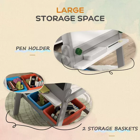 AIYAPLAY Art Easel for Kids with Paper Roll, Double-Sided Painting Easel with Chalkboard, Whiteboard - 5