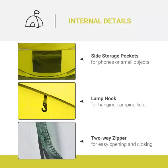 Outsunny 4 Person Pop-up Camping Tent Family Tent with Ground Sheet, 4 Windows and Portable Carry Bag for Beach Outdoor Trip, Yellow - 5