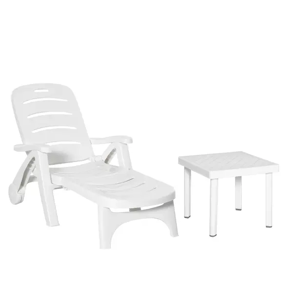 Outsunny 2pcs Garden Furniture Set Outdoor Furniture Set Dining Table, 1 Lounge Chair and 1 Garden Side Table White - 1
