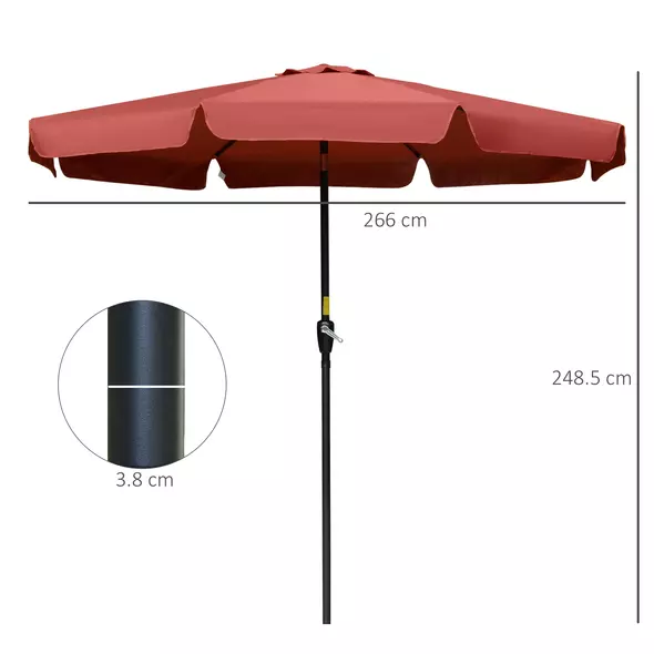 Outsunny 2.7m Patio Parasol Garden Umbrellas Outdoor Sun Shade Table Umbrella with Tilt, Crank, 8 Ribs, Ruffles, Wine Red - 3