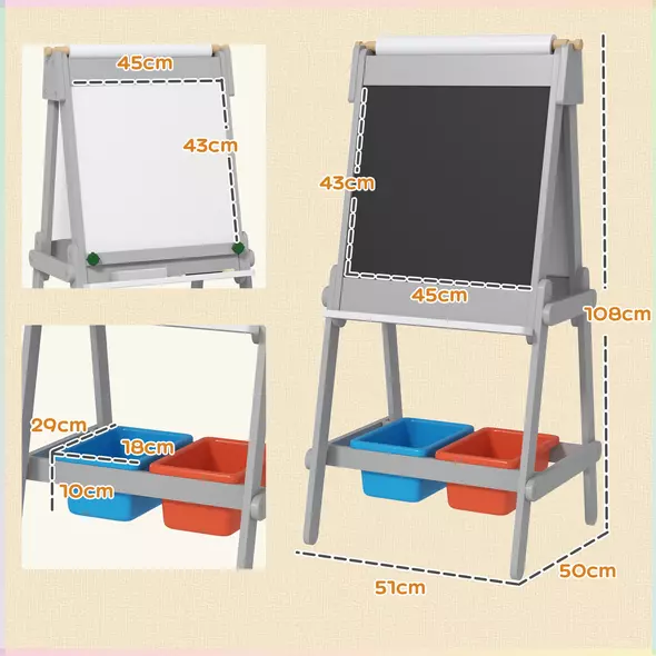 AIYAPLAY Art Easel for Kids with Paper Roll, Double-Sided Painting Easel with Chalkboard, Whiteboard - 3