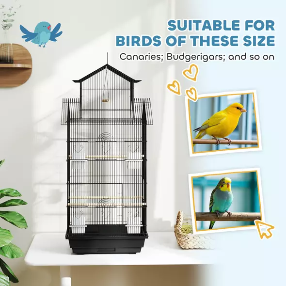 PawHut Metal Bird Cage with Plastic Swing, Perch, Food Container, Tray, Handle, for Finches, Canaries, 43 x 32.5 x 104cm - 7