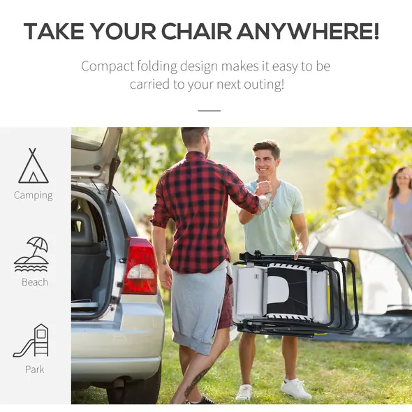 Outsunny Zero Gravity Lounger Chair, Folding Reclining Patio Chair with Padded Seat, Cup Holder, Soft Cushion and Headrest for Poolside, Camping, Light Grey - 5