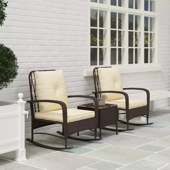Outsunny Three-Piece Rocking Chair Rattan Bistro Set - Brown - 8