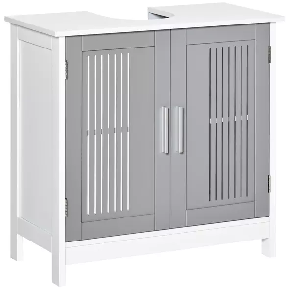 kleankin Modern Under Sink Cabinet with 2 Doors, Bathroom Vanity Unit, Pedestal Under Sink Design, Storage Cupboard with Adjustable Shelves, Grey - 1
