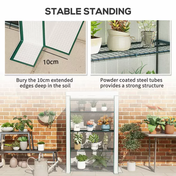 Outsunny Four-Tier Mini Greenhouse - Green/White - 7
