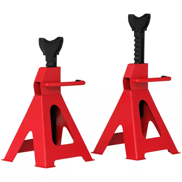 HOMCOM Axle Stands 2 Ton Car Jack Stands Pack of 2, 28-42.5 cm Height Adjustable Support Jack Stand, Heavy Duty Car Lift Tool for Vehicles, Caravans, Workshops, Garages, Red - 1