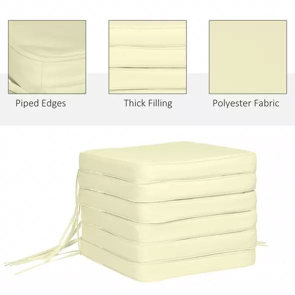 Outsunny Set of 6 Pcs Chair Cushion, 42Lx42Wx5T cm-Cream White - 4