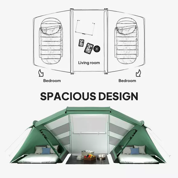 Outsunny 4-6 Man UV Protection Camping Tent - Green and White - 4