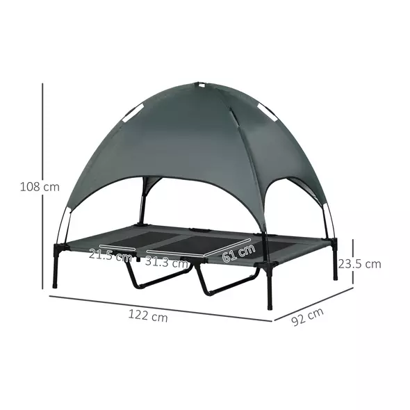 PawHut Raised Dog Bed Waterproof Elevated Pet Cot with Breathable Mesh UV Protection Canopy Grey, for XL Dogs, 122 x 92 x 108cm - 3