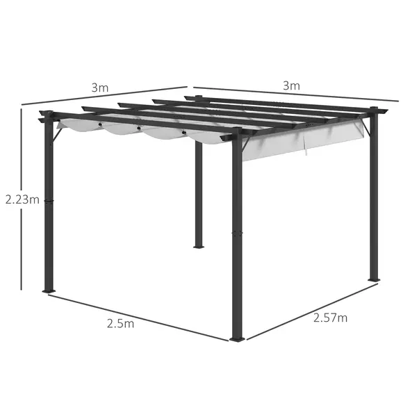 Outsunny 3 x 3(m) Aluminium Pergola Canopy Gazebo Awning Outdoor Garden Sun Shade Shelter Marquee Party BBQ, Light Grey - 3