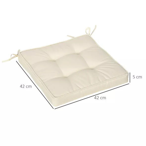 Outsunny Set of 4 Garden Seat Cushion with Ties, 42 x 42cm Replacement Dining Chair Seat Pad, Cream White - 3