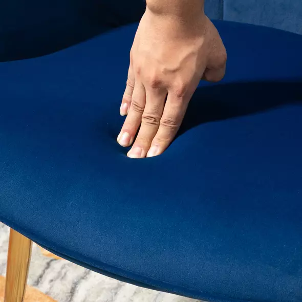 HOMCOM Modern Armchair with Footstool, Upholstered Accent Chair with Ottoman, Steel Legs, Velvet Wingback Chair for Living Room, Bedroom, Home Study, Dark Blue - 6