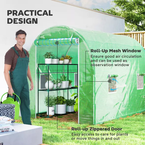 Outsunny 300 x 195cm Walk-In Tunnel Greenhouse - Green - 6