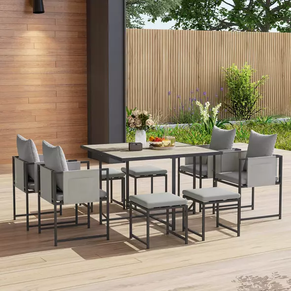 Outsunny Nine-Piece Steel Frame Garden Dining Set - Grey - 8