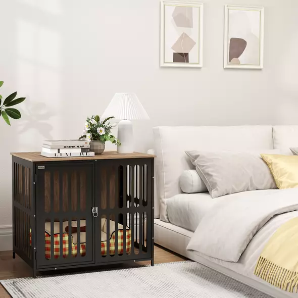 PawHut Dog Crate Furniture with Anti-Chew Resistant Mesh, Anti-Escape Single Door, for Medium Dogs, 80 x 55 x 72 cm - 9