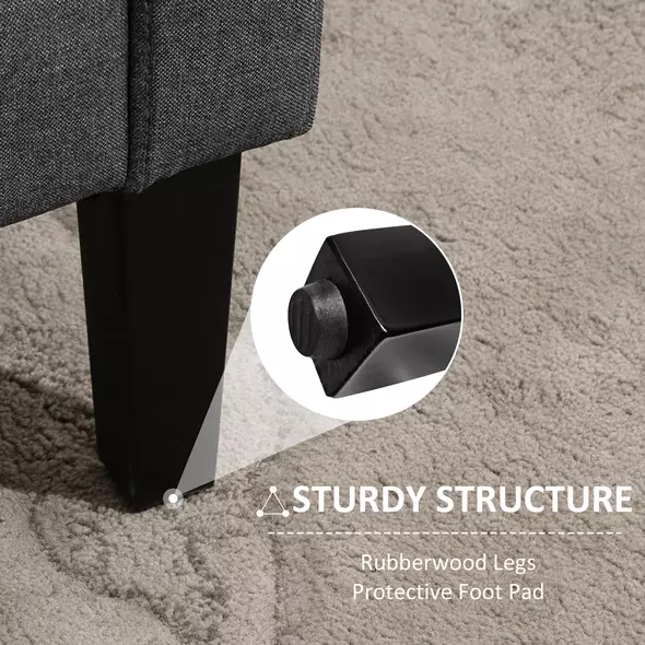 HOMCOM Linen Modern-Curved 2-Seat Sofa Loveseat w/ Thick Cushion Wood Legs Foot Pads Single Compact Home Furniture Grey - 5