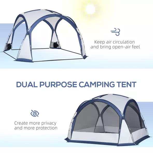 Outsunny Dome Tent for 6-8 Person, Camping Tent with 4 Zipped Mesh Doors, Removable Oxford Cloth, Lamp Hook, Portable Carry Bag, White and Blue - 4
