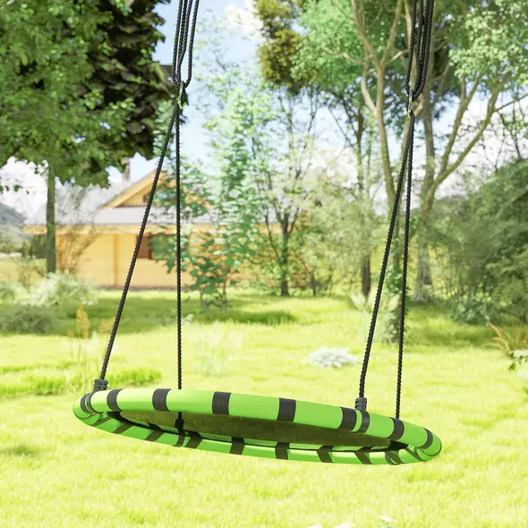 AIYAPLAY 100cm Diameter Kid Nest Swing Seat with Height Adjustable Ropes for Outdoor, Indoor, Black/Green - 8
