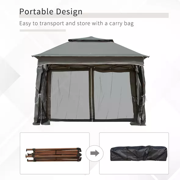 Outsunny 3 x 3(m) Pop Up Gazebo, Double-roof Garden Tent with Netting and Carry Bag, Party Event Shelter for Outdoor Patio, Dark Grey - 6
