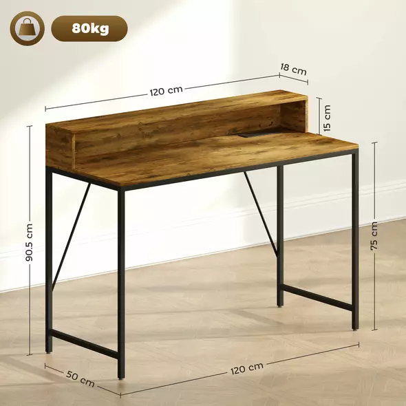 HOMCOM 120cm Computer Desk with LED Lights and Power Outlets, Gaming Desk with Monitor Stand, Computer Table with Remote for Home Office Study, Rustic Brown - 3