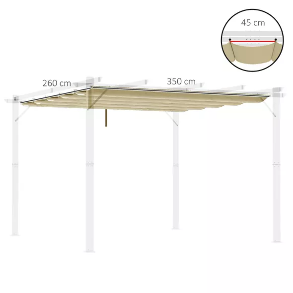 Outsunny Retractable Pergola Cover, 3.5 x 2.6 m Replacement Canopy Fabric for 4 x 3 m Frame, Roof Top Only, Beige - 3