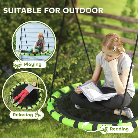 AIYAPLAY 100cm Diameter Kid Nest Swing Seat with Height Adjustable Ropes for Outdoor, Indoor, Black/Green - 6