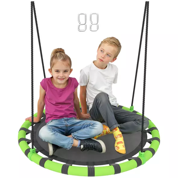 AIYAPLAY 100cm Diameter Kid Nest Swing Seat with Height Adjustable Ropes for Outdoor, Indoor, Black/Green - 1