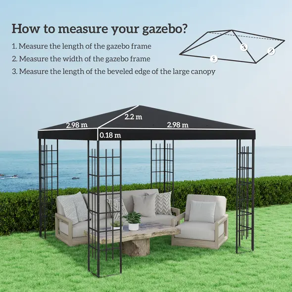 Outsunny 3 x 3(m) Gazebo Frame Replacement - Black - 3