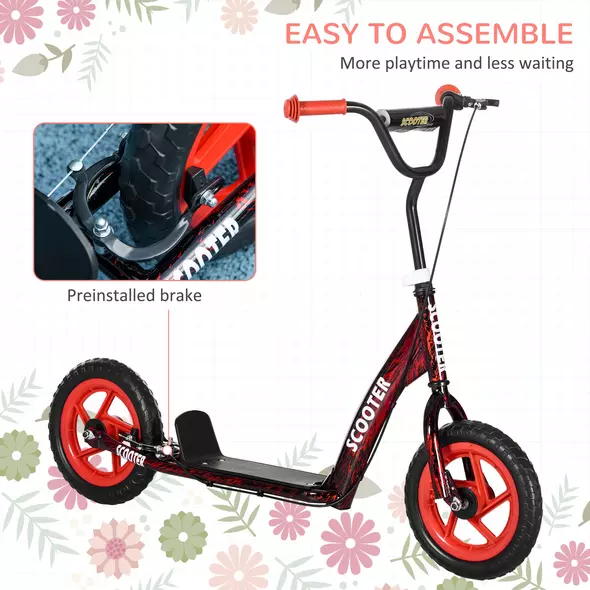 AIYAPLAY Kids Scooter with Adjustable Handlebar, Children's Kick Scooter with Non-slip Footplate, Rear Brake, Kickstand, Red - 5