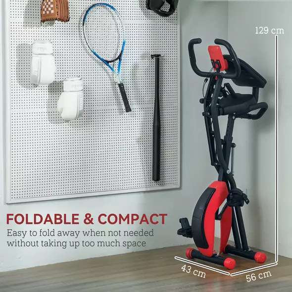 SPORTNOW Five-in-one Foldable Exercise Bike, Stationary Bike with Arm Workout Bands, LDC Monitor, Phone Holder, Red - 7